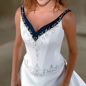 Navy blue, white and silver wedding dress